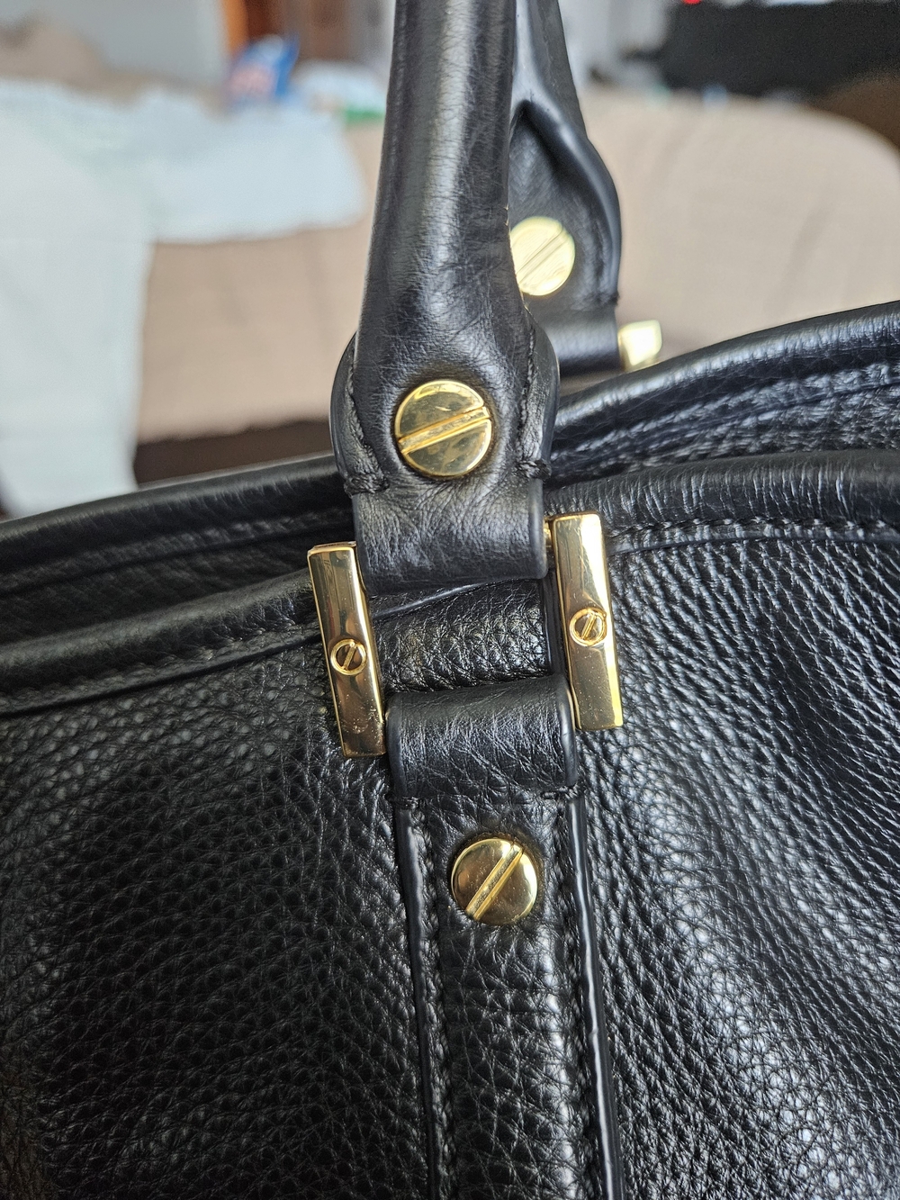 Tory Burch Black Leather Satchel with Gold Logo 13l X 10w - Picture 15 of 16